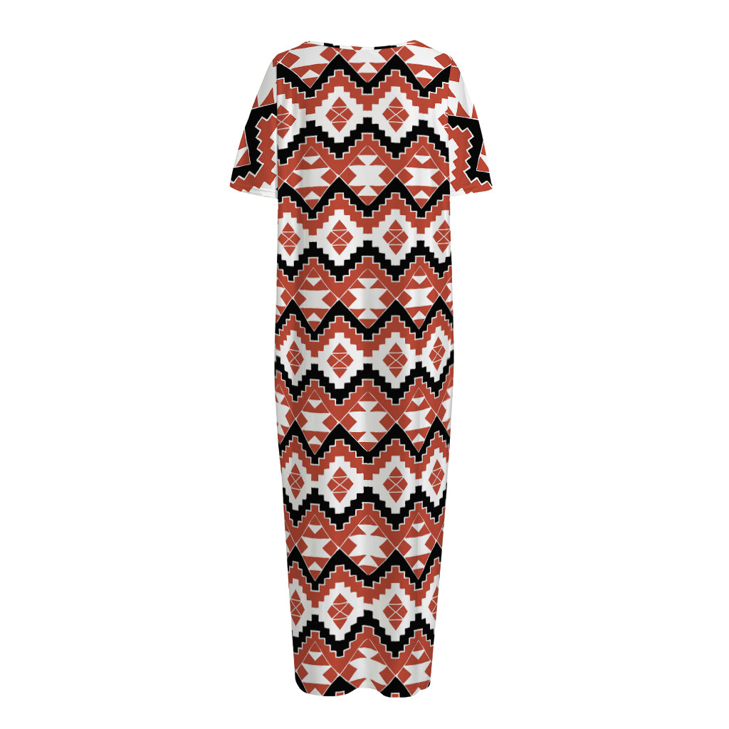 Native American Indian Pattern Print Short Sleeve Long Nightdress
