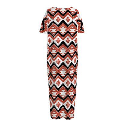 Native American Indian Pattern Print Short Sleeve Long Nightdress