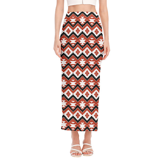 Native American Indian Pattern Print Side Slit Maxi Skirt
