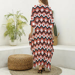 Native American Indian Pattern Print Silk V-Neck Kaftan Dress