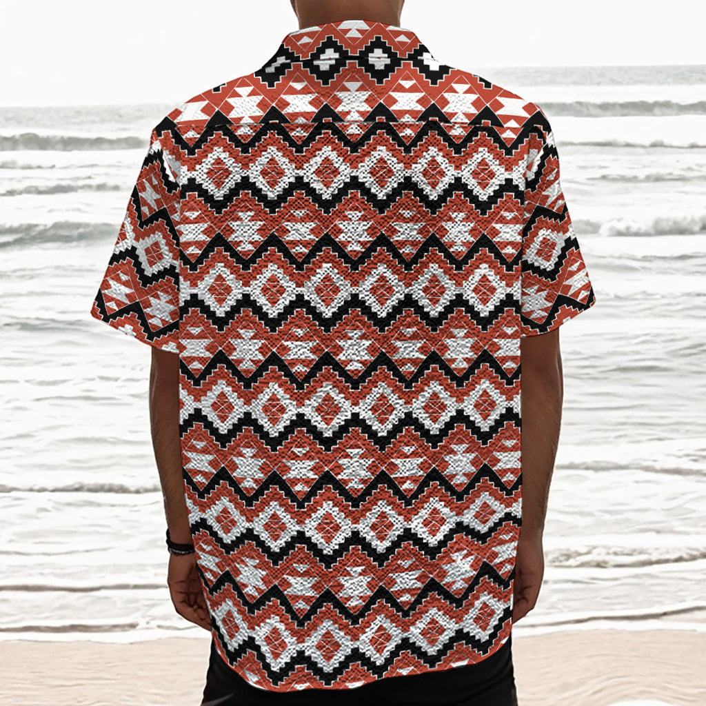 Native American Indian Pattern Print Textured Short Sleeve Shirt