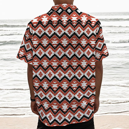 Native American Indian Pattern Print Textured Short Sleeve Shirt
