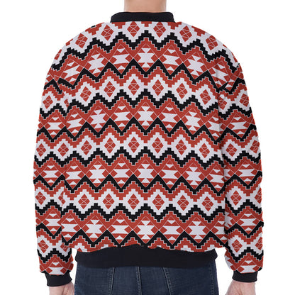 Native American Indian Pattern Print Zip Sleeve Bomber Jacket
