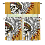 Native American Indian Skull Print 3 Piece Kitchen Curtains