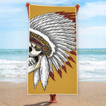 Native American Indian Skull Print Beach Towel