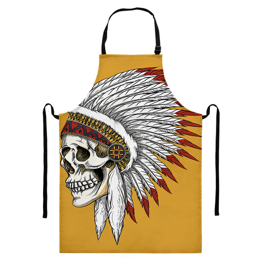 Native American Indian Skull Print Bib Apron With Pocket