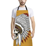 Native American Indian Skull Print Bib Apron With Pocket
