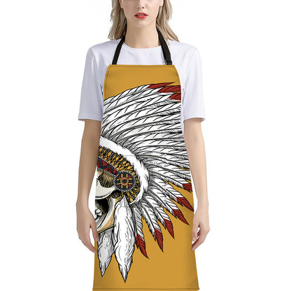Native American Indian Skull Print Bib Apron With Pocket