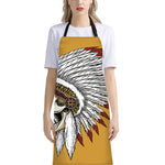 Native American Indian Skull Print Bib Apron With Pocket