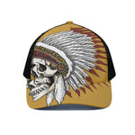 Native American Indian Skull Print Black Mesh Trucker Cap