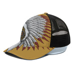 Native American Indian Skull Print Black Mesh Trucker Cap