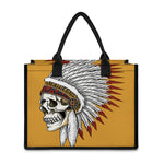 Native American Indian Skull Print Canvas Tote Bag