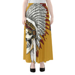 Native American Indian Skull Print Chiffon Maxi Skirt