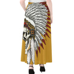 Native American Indian Skull Print Chiffon Maxi Skirt