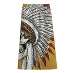 Native American Indian Skull Print Cotton Front Slit Maxi Skirt