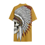 Native American Indian Skull Print Cotton Hawaiian Shirt