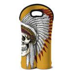 Native American Indian Skull Print Double Neoprene Wine Tote