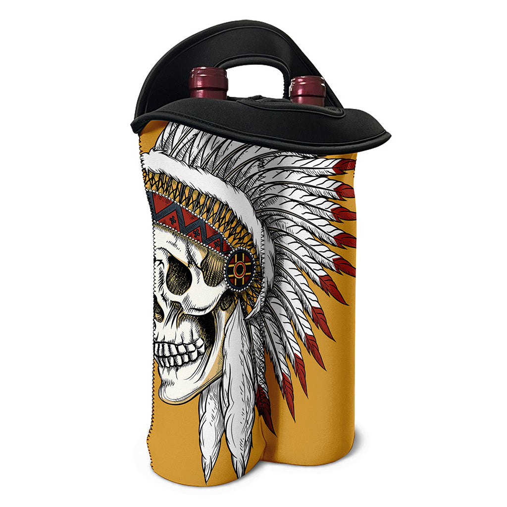 Native American Indian Skull Print Double Neoprene Wine Tote
