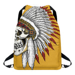 Native American Indian Skull Print Drawstring Backpack