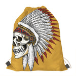 Native American Indian Skull Print Drawstring Bag