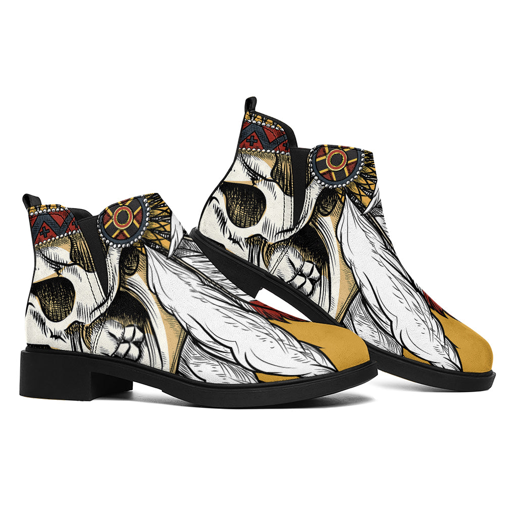 Native American Indian Skull Print Flat Ankle Boots