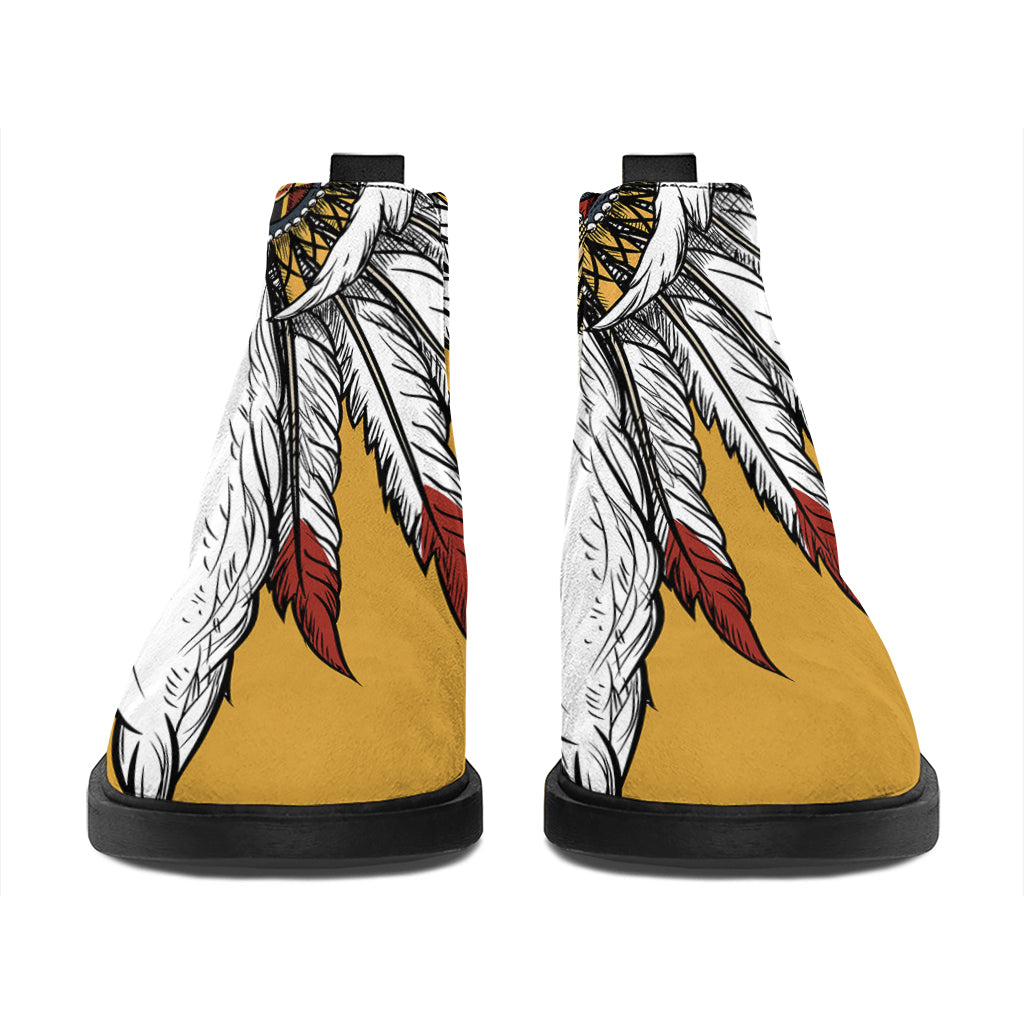 Native American Indian Skull Print Flat Ankle Boots