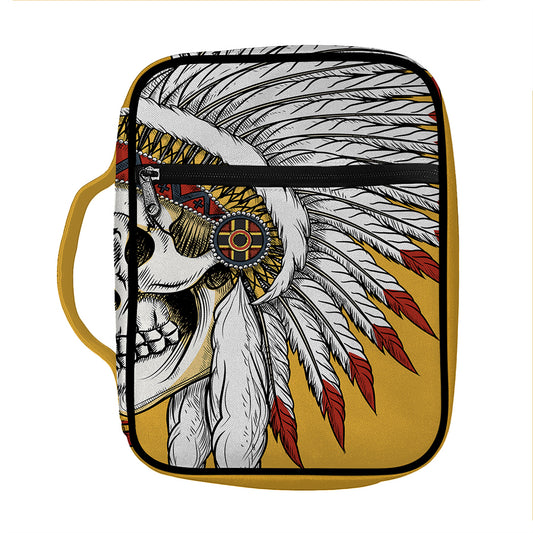 Native American Indian Skull Print Front Pocket Bible Bag