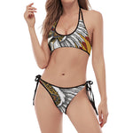 Native American Indian Skull Print Halter Scoop Tie Side Bikini
