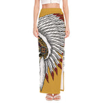 Native American Indian Skull Print High Slit Maxi Skirt