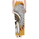 Native American Indian Skull Print High Slit Maxi Skirt
