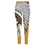 Native American Indian Skull Print High-Waisted Pocket Leggings