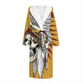 Native American Indian Skull Print Hooded Bathrobe