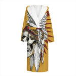 Native American Indian Skull Print Hooded Bathrobe