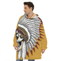 Native American Indian Skull Print Hoodie Blanket