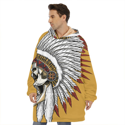 Native American Indian Skull Print Hoodie Blanket