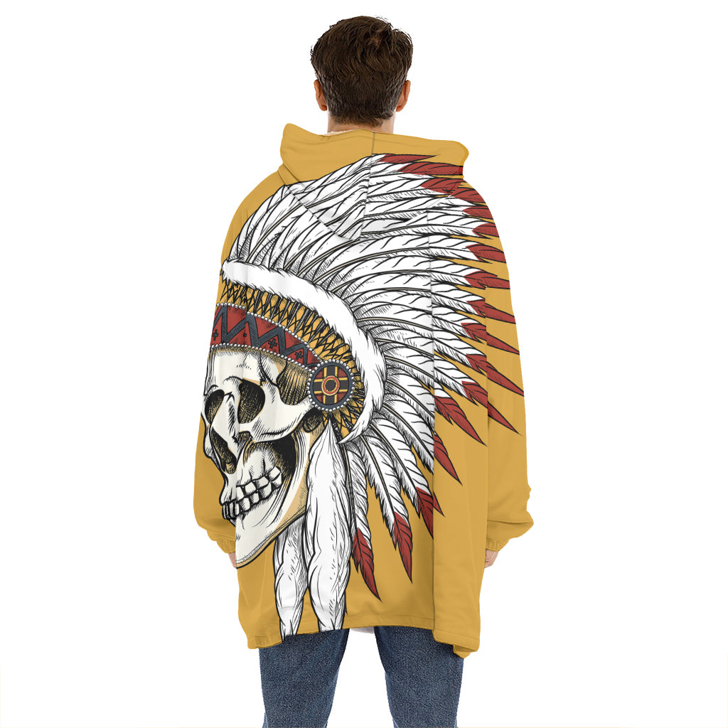 Native American Indian Skull Print Hoodie Blanket
