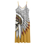 Native American Indian Skull Print Jersey Midi Cami Dress