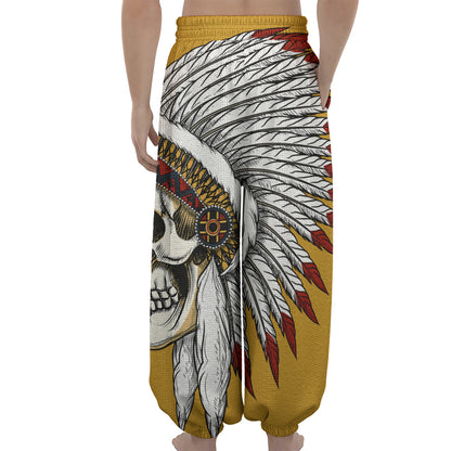 Native American Indian Skull Print Lantern Pants