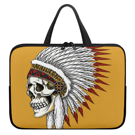 Native American Indian Skull Print Laptop Sleeve With Handle