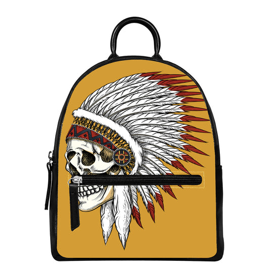 Native American Indian Skull Print Leather Backpack