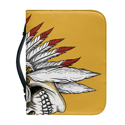 Native American Indian Skull Print Leather Bible Cover