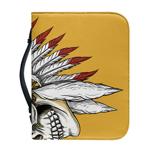 Native American Indian Skull Print Leather Bible Cover