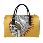 Native American Indian Skull Print Leather Duffle Bag
