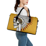 Native American Indian Skull Print Leather Duffle Bag