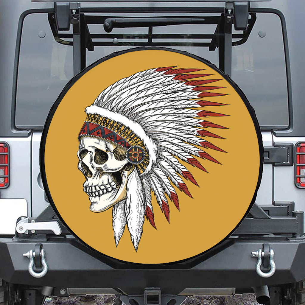 Native American Indian Skull Print Leather Spare Tire Cover