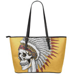 Native American Indian Skull Print Leather Tote Bag