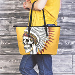 Native American Indian Skull Print Leather Tote Bag