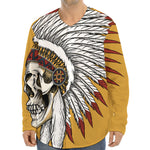 Native American Indian Skull Print Long Sleeve Baseball Jersey