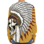 Native American Indian Skull Print Long Sleeve Baseball Jersey
