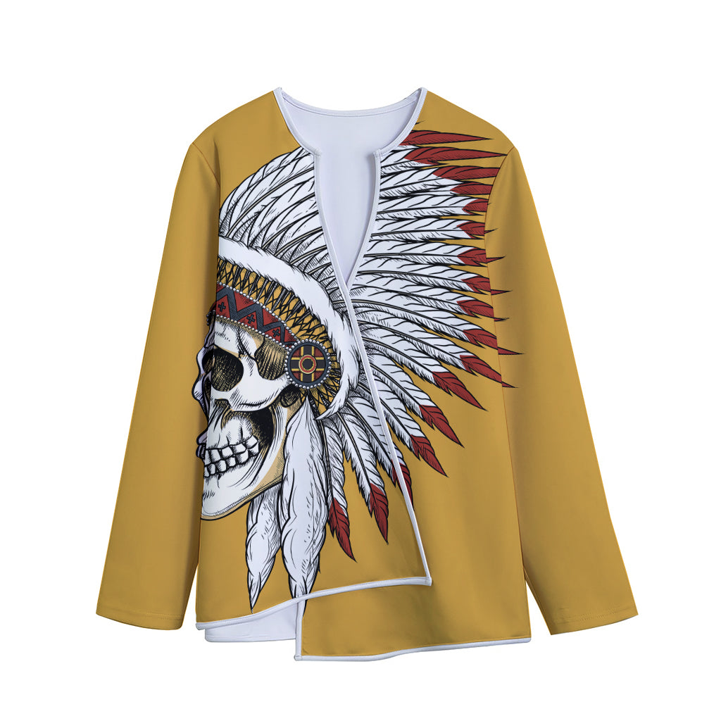 Native American Indian Skull Print Long Sleeve Short Coat